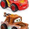 Disney Store Official Lightning McQueen and Tow Mater Pullback Stunt Vehicles Set - Pull Back Toys, 4 Tricks - Super Speed, Wheelie, Spin Right/Left - Fun Stunt Car Set for Kids