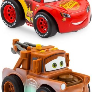 Disney Store Official Lightning McQueen and Tow Mater Pullback Stunt Vehicles Set - Pull Back Toys, 4 Tricks - Super Speed, Wheelie, Spin Right/Left - Fun Stunt Car Set for Kids