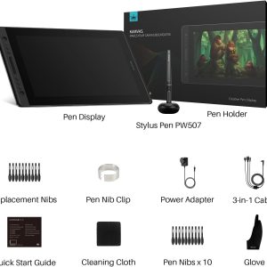 HUION KAMVAS Pro 16 Drawing Tablet with Screen, 8192 Pen Pressure, 15.6Inch | Full-laminated Anti-Glare Glass Art Tablet with Battery-Free Pen Tilt Function 6 Hot Keys Touch Bar, Work with PC, MAC, Linux