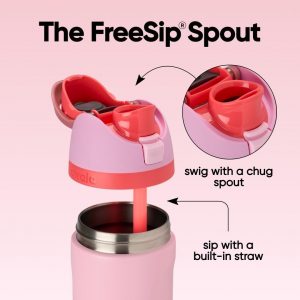 Botella de agua aislada de acero inoxidable Owala FreeSip con pajita para deportes y viajes, botella de agua deportiva sin BPA, 24 oz, rosa, pastel de comida de ángel