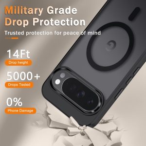 for Google Pixel 10/10 Pro Case, Matte Magnetic Phone Cover [with 1 Screen Protector] [Support for MagSafe] [Shockproof Military Grade Protection] Translucent Frosted Back, Black