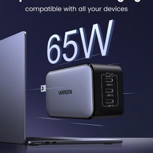 UGREEN Nexode 65W GaN Cargador de Pared USB C, Adaptador de Energía Rápida de 3 Puertos Tipo-C Compatible con iPhone Serie 17/16/15, Galaxy S25/S24, Pixel 10/9, MacBook Pro/Air, iPad Pro/Air, Steam