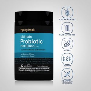 Piping Rock Ultimate Probiotic 150 Billion CFU | 30 Capsules | 40 Probiotic and Prebiotic Strains | Daily Digestive Balance | Non-GMO, Gluten Free