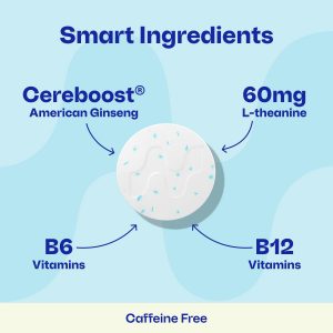 Neuro Memory & Focus - Goma de mascar nootrópico sin cafeína con ginseng cereboost, 60 mg de L-teanina y vitaminas B, suplemento de goma de mascar y claridad mental, sin azúcar, vegano, menta, 54