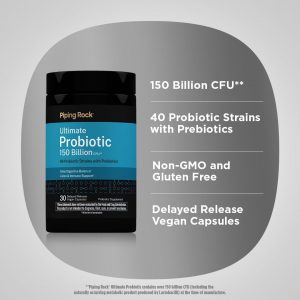 Piping Rock Ultimate Probiotic 150 Billion CFU | 30 Capsules | 40 Probiotic and Prebiotic Strains | Daily Digestive Balance | Non-GMO, Gluten Free