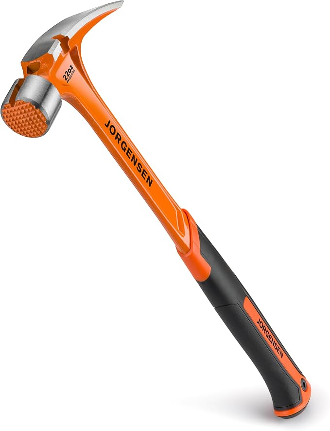 Jorgensen Martillo de 22 onzas, martillo de garra recta con soporte magnético para uñas, martillo de garra con cara fresada, extractor de uñas lateral, agarre absorbente de golpes, martillo forjado de una pieza resistente