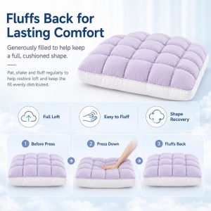 Mellow Puff Pillow for Sleeping - Cloud-Soft Ice-Silk Touch, Fluffy Down Alternative Fill, Breathable Quilted Grid Design, Machine Washable for All Sleepers (Blue)