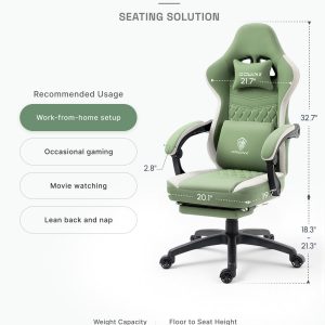 Dowinx Gaming Chair Breathable Fabric Game Chair with Gel Pad and Storage Bag, Comfortable Gamer Chair with Pocket Spring Cushion, Ergonomic Computer Chair with Footrest, Green