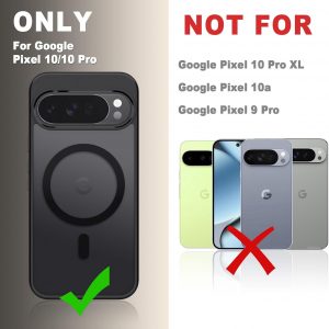 for Google Pixel 10/10 Pro Case, Matte Magnetic Phone Cover [with 1 Screen Protector] [Support for MagSafe] [Shockproof Military Grade Protection] Translucent Frosted Back, Black