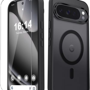 for Google Pixel 10/10 Pro Case, Matte Magnetic Phone Cover [with 1 Screen Protector] [Support for MagSafe] [Shockproof Military Grade Protection] Translucent Frosted Back, Black