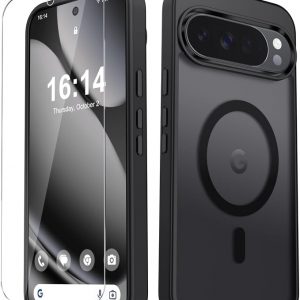for Google Pixel 10/10 Pro Case, Matte Magnetic Phone Cover [with 1 Screen Protector] [Support for MagSafe] [Shockproof Military Grade Protection] Translucent Frosted Back, Black