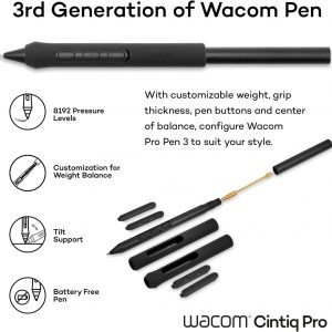 Wacom Cintiq Pro 27 Creative Pen Display (monitor de dibujo gráfico 4K con presión de lápiz 8192 y 99% Adobe RGB (DTH271K0A), color negro