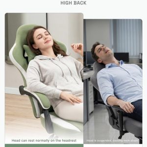 Dowinx Gaming Chair Breathable Fabric Game Chair with Gel Pad and Storage Bag, Comfortable Gamer Chair with Pocket Spring Cushion, Ergonomic Computer Chair with Footrest, Green