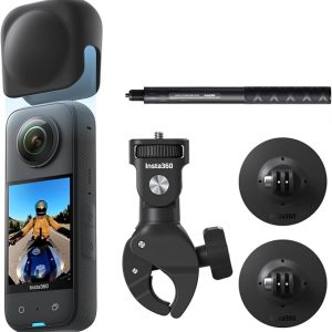 Insta360 Paquete de motocicleta X3: cámara impermeable 360 con sensores de 1/2 pulgada de 48 MP, video HDR activo 5.7K 360, foto 360 de 72 MP, lente única 4K, modo Me de 60 fps, estabilización