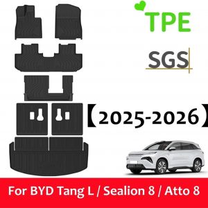 Alfombrillas de TPE para el maletero de BYD Tang L/Sealion 8 Atto 2025 2026, protección para todo tipo de clima, alfombras antideslizantes LHD (juego completo de 8 unidades)