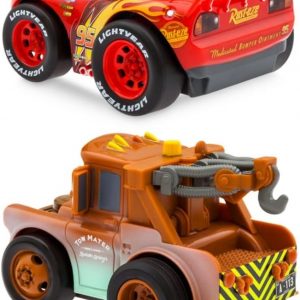 Disney Store Official Lightning McQueen and Tow Mater Pullback Stunt Vehicles Set - Pull Back Toys, 4 Tricks - Super Speed, Wheelie, Spin Right/Left - Fun Stunt Car Set for Kids