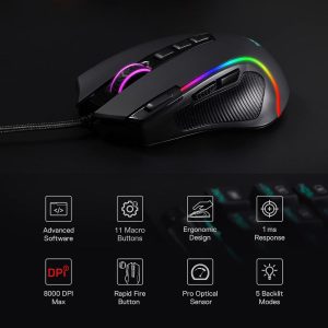 Redragon M612 Wired RGB Optical Gaming Mouse 8000 DPI Remapping Keys | Stable Lag-Free Connection, Redefine Keybinding Macro, Vibing Backlight, Ergonomic Grip Body Comfort