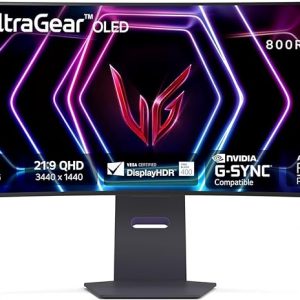 LG 39GS95QE Ultragear OLED Curved Gaming Monitor 39-Inch WQHD 800R 240Hz 0.03ms DisplayHDR True Black 400 AMD FreeSync Premium Pro NVIDIA G-Sync HDMI 2.1 DisplayPort Tilt/Height/Swivel Stand - Black