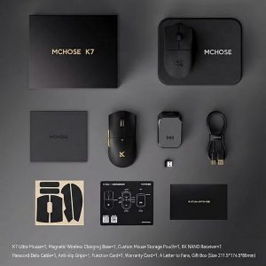 Hyekit MCHOSE K7 Ultra Wireless Esports - Mouse para juegos con base de carga magnética, sensor óptico PAW3950, sondeo dual de 8K, 42K DPI, 2.08 oz ligero, 5 botones programables, batería de 130 horas (negro)