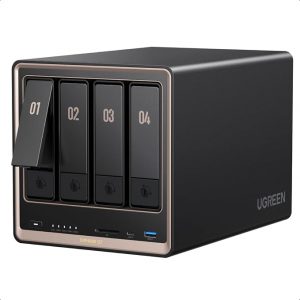 UGREEN NAS DXP4800 GT 4-Bay Desktop Network Attached Storage, AMD R2514 CPU, 8GB DDR4 RAM, 2X 10GbE, 2X M.2 NVMe Slots, 4K HDMI Ideal for Smart Home Enthusiasts, Creators, Office Teams (Diskless)