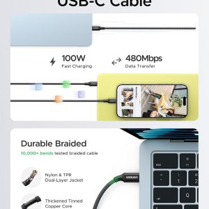 UGREEN Nexode Air - Cargador USB C de 65 W, mini cargador plegable de carga rápida con cable USB C, cargador GaN para MacBook Air/Neo/Pro, iPhone 17 16, Galaxy S26/S25, iPad, gris