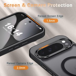 for Google Pixel 10/10 Pro Case, Matte Magnetic Phone Cover [with 1 Screen Protector] [Support for MagSafe] [Shockproof Military Grade Protection] Translucent Frosted Back, Black