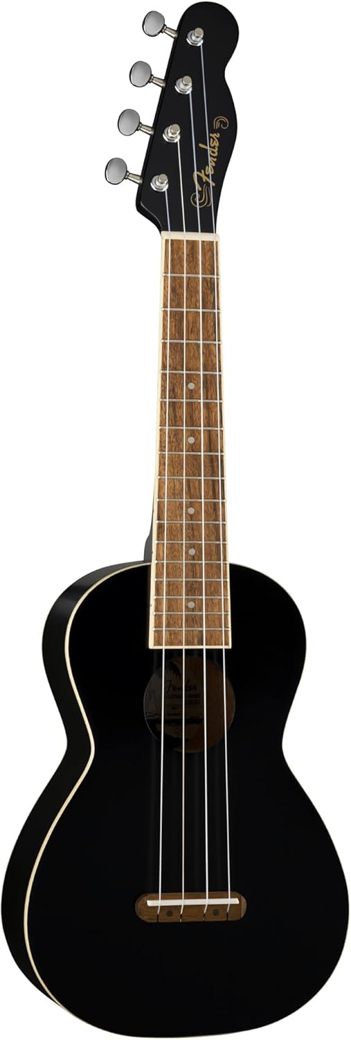 Fender Monterey Concert Ukulele - Black Bundle with Gig Bag, Tuner, and Austin Bazaar Instructional DVD