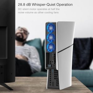 JUSPRO Cooling Fan for PS5 Slim, Upgraded Quiet Cooler Fan with LED Light for PS5 Slim Console Digital & Discs Edition