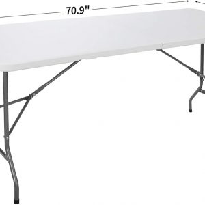 SUPER DEAL 6FT Folding Table for Indoor Outdoor, Portable Heavy Duty Fold-in-Half Plastic Dining Picnic Party Camping Table with Carrying Handle