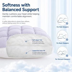 Mellow Puff Pillow for Sleeping - Cloud-Soft Ice-Silk Touch, Fluffy Down Alternative Fill, Breathable Quilted Grid Design, Machine Washable for All Sleepers (Blue)