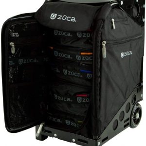 ZUCA Pro Carry On Luggage with Wheels - Black Bag and Black Frame, with 5 Packing Pouches, Travel Cover, and Built-In Seat