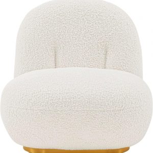 Manhattan Comfort Edina Modern Accent Chair in Luxurious Boucle Upholstery with High Density Foam Padding & Wood Frame with Gold Metal Base, Living Room Seating, White