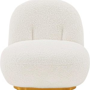 Manhattan Comfort Edina Modern Accent Chair in Luxurious Boucle Upholstery with High Density Foam Padding & Wood Frame with Gold Metal Base, Living Room Seating, White