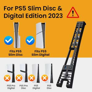 KIWIHOME Cooling Fan for PS5 Slim, 4-Fan Cooler with Auto Speed USB3.0 | For 2023 PS5 Slim Disc/Digital Models with One Horizontal Line on Side Panel. Not for PS5 2020 or Pro 2024, Black