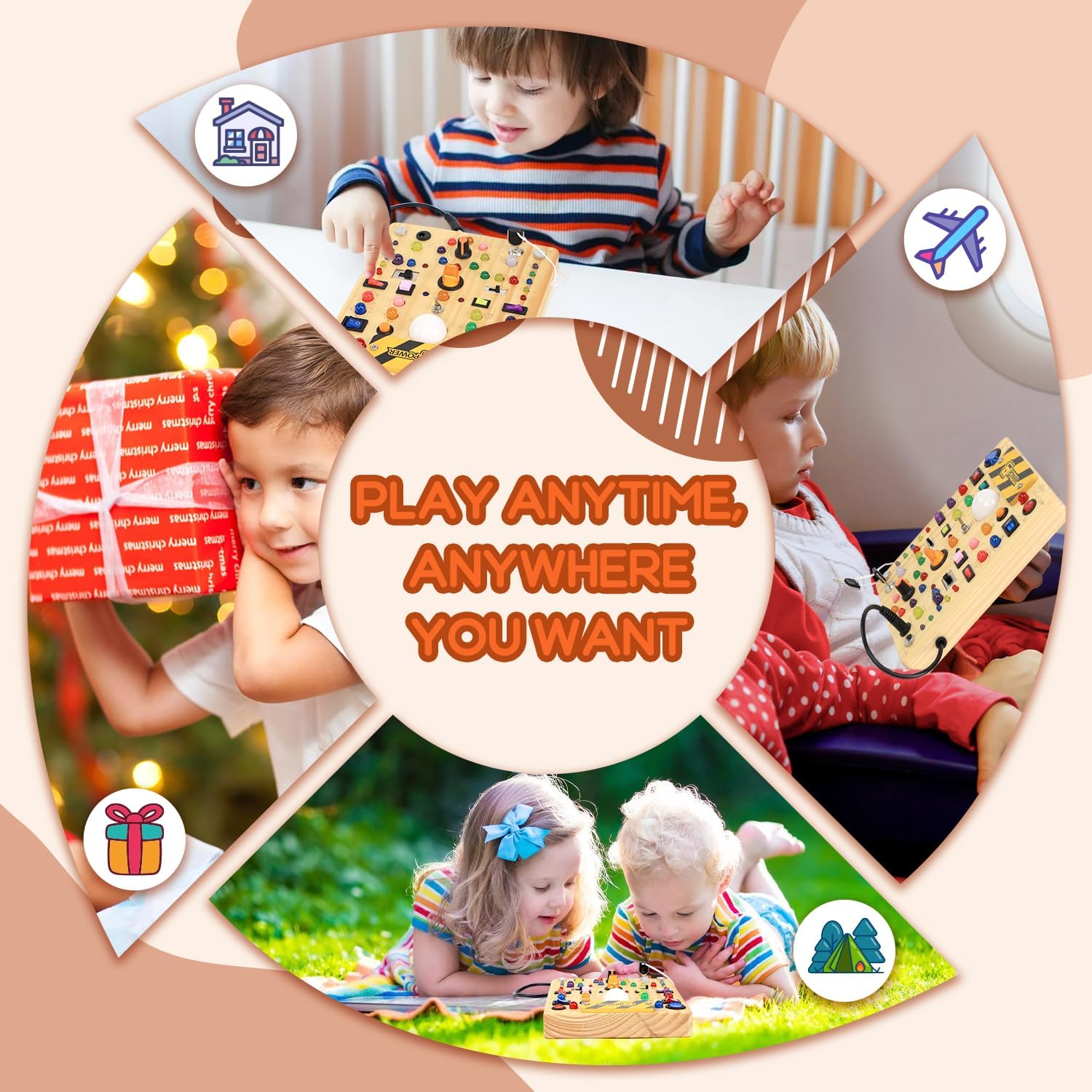 Busy Board with 19 LED Light Switches, Montessori Toys for 1 2 3 Years Old, Wooden Sensory Board, Toddlers Activity Travel Toys for 1 2 3 Year Old Boy & Girl Birthday Gift (Big)