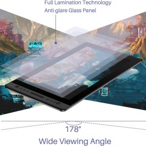 HUION KAMVAS Pro 16 Drawing Tablet with Screen, 8192 Pen Pressure, 15.6Inch | Full-laminated Anti-Glare Glass Art Tablet with Battery-Free Pen Tilt Function 6 Hot Keys Touch Bar, Work with PC, MAC, Linux