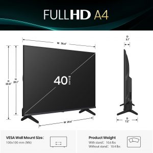 Hisense 40-Inch Class A4 Series FHD 1080p Smart Fire TV (40A4NF) - DTS Virtual: X, Slim Bezel Design, Alexa Built in, Streaming TV, Black
