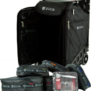 ZUCA Pro Carry On Luggage with Wheels - Black Bag and Black Frame, with 5 Packing Pouches, Travel Cover, and Built-In Seat