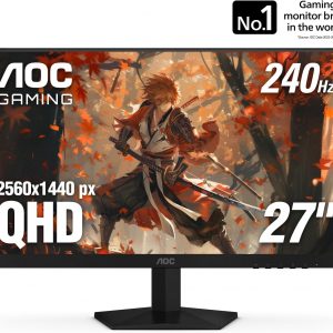 AOC 27 Inch QHD Gaming Monitor 240Hz 0.3ms, Overclock 260Hz, IPS, 2560x1440, G-Sync Compatible, HDR Ready, DisplayPort 1.4 HDMI 2.0, VESA Mount, 3-Year Zero-Bright-Dot, Q27G41ZE