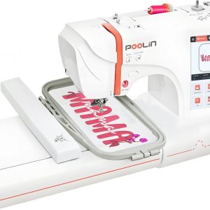 Poolin EOC05 Embroidery Machine for Beginners, 4" x 9.25" Embroidery Area | 7" Touchscreen, WiFi and USB Design Transfer, 2 Embroidery Hoops and Starter Kit Included