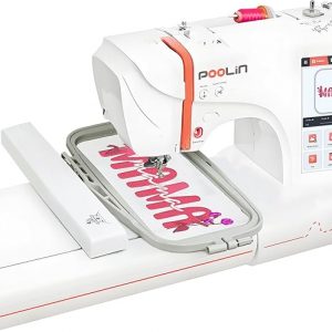 Poolin EOC05 Embroidery Machine for Beginners, 4" x 9.25" Embroidery Area | 7" Touchscreen, WiFi and USB Design Transfer, 2 Embroidery Hoops and Starter Kit Included