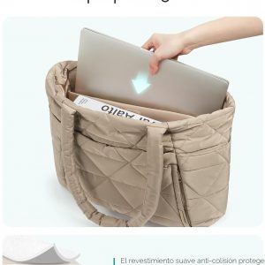 Bolso de hombro acolchado grande para mujer BAGSMART, bolso tipo puff con cremallera, con compartimentos para viajes, trabajo, gimnasio