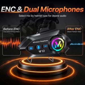Auriculares Bluetooth para motocicleta, Bluetooth 5.3 con cancelación de ruido con sonido HD, radio FM y 13 horas de tiempo de reproducción, auriculares impermeables IPX6 para la mayoría de