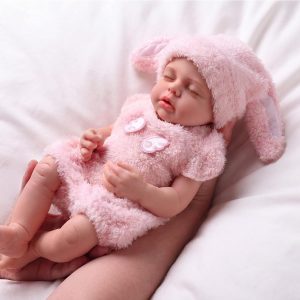BABESIDE Lucy 16 Inch Silicone Baby Doll, Weight 4.9 Lb Reborn Baby Dolls Silicone Full Body, Realistic Sleeping Newborn Lifelike Baby Doll in Pink Bunny Outfit, Gift for Girls Ages 3+