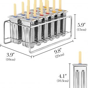 Paquete de 12 moldes de paletas de acero inoxidable, moldes caseros para paletas de hielo con soporte, máquina reutilizable de cabeza plana de congelación rápida con palos de madera y bolsas