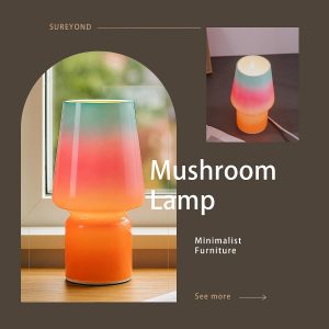 Lámpara de hongo, regalo para el día de la madre, lámpara de mesa pequeña, bonita lámpara de mesa de noche para cocina, lámpara de mesa de cristal, adecuada para dormitorios, cocinas, salas
