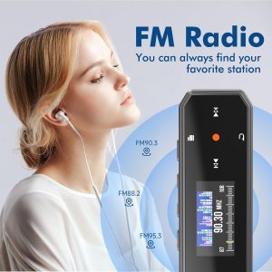 RUIZU Reproductor MP3 USB Tipo-C de 64 GB con Bluetooth 5.3, reproductor de música portátil con clip con radio FM, grabadora de voz, podómetro para deporte, audio digital aleatorio A-B repetición