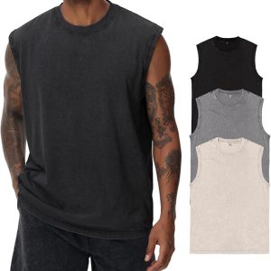 Mens Cotton Sleeveless Tank Tops Cut Off Muscle Gym T Shirts Running Beach Loose Fit Tees