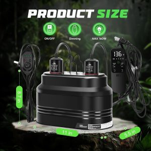 MECESOR Lámpara de doble reptil, lámpara de calor de reptil doble con control de termostato independiente y función de atenuación de temporizador, reflector de cúpula para dragón barbudo, terrario de