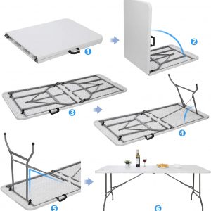 SUPER DEAL 6FT Folding Table for Indoor Outdoor, Portable Heavy Duty Fold-in-Half Plastic Dining Picnic Party Camping Table with Carrying Handle